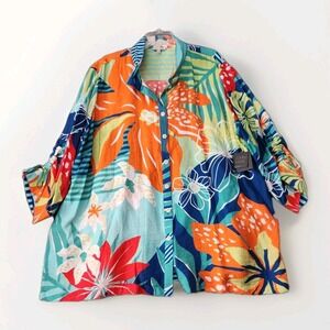 John Mark Womens 3X Colorful Tropical Tunic Top Boho Art To Wear Festival NWT